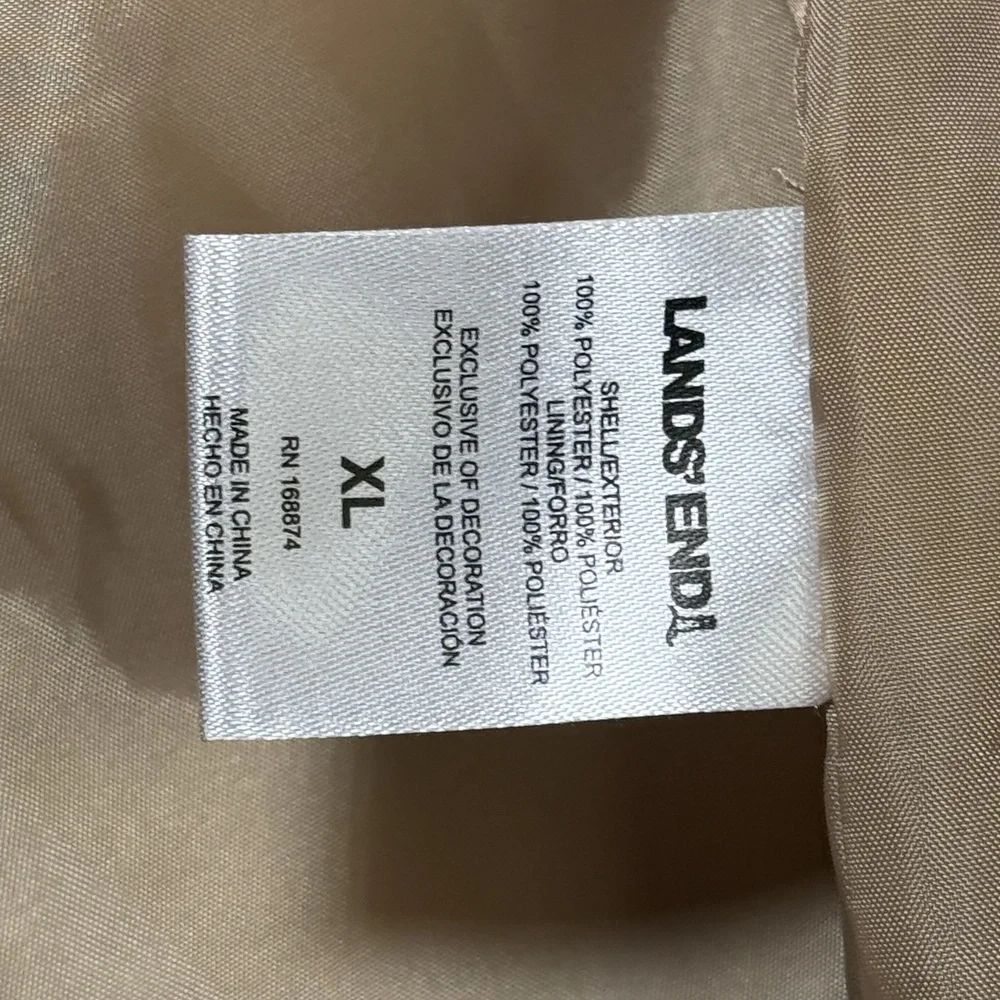 Lands End Raincoat Womens Large Hooded Zip Snap Front Mid Length Jacket Beige - Picture 13 of 15